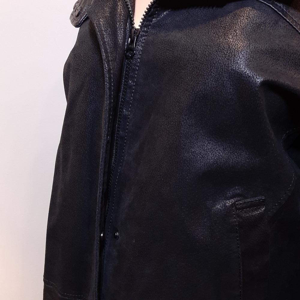 Blink By Danier Leather Jacket High Neck Mid Length Black Womens Size Large Coat - Picture 6 of 14